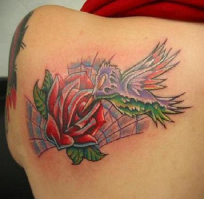 Hummingbird Pic Tattoo Left Shoulder Blade Of Girl